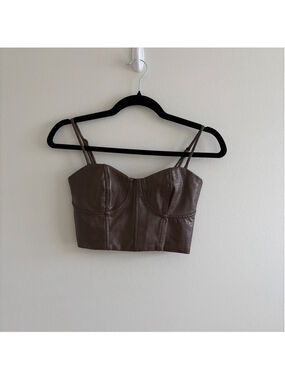 Women's Express Brown Faux Leather Croc Embossed Crop Top XS